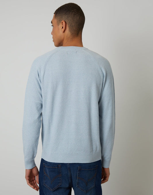 Raglan Knitted Crew Neck Jumper in Light Blue Marl