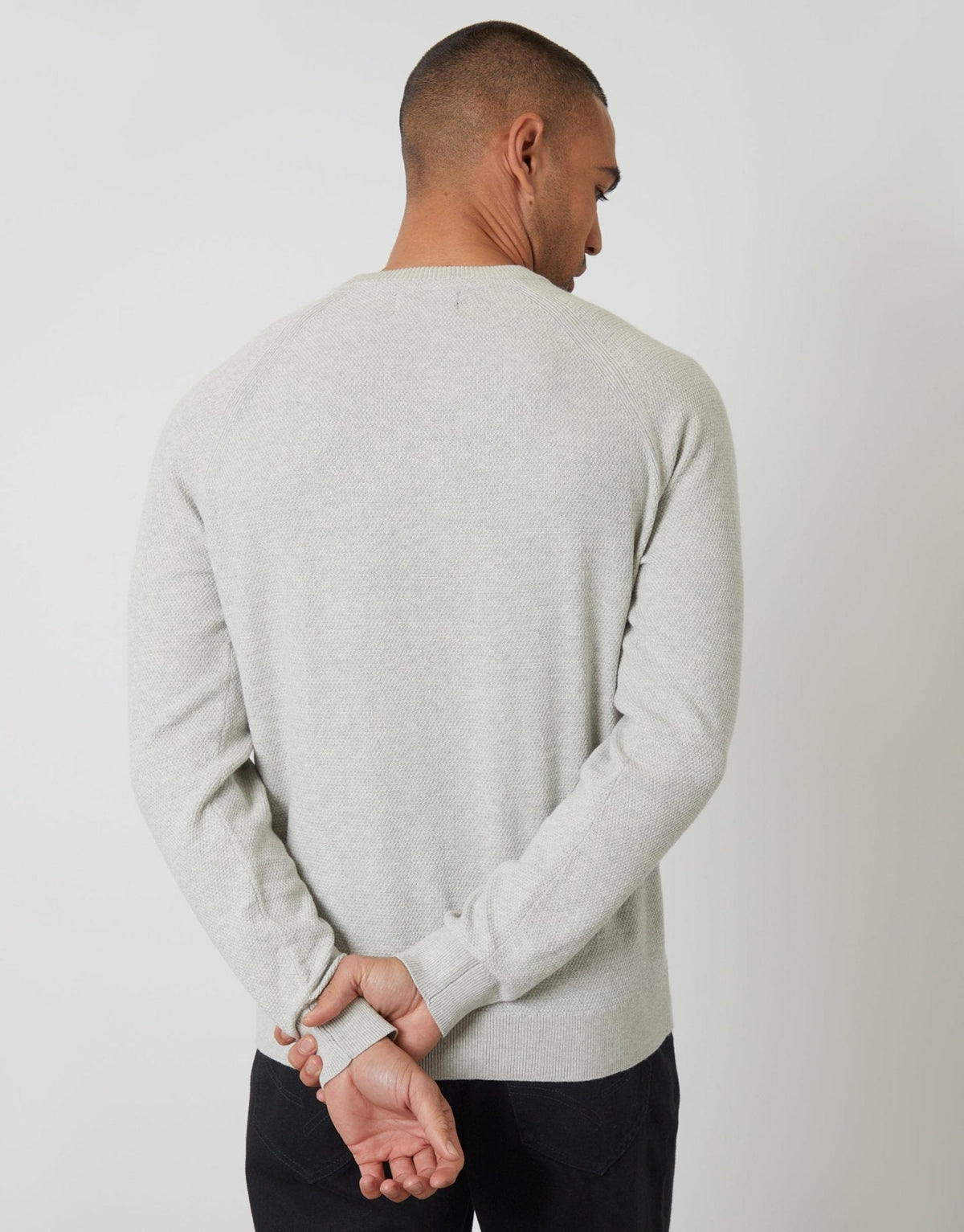 Raglan Knitted Crew Neck Jumper in Ecru Marl