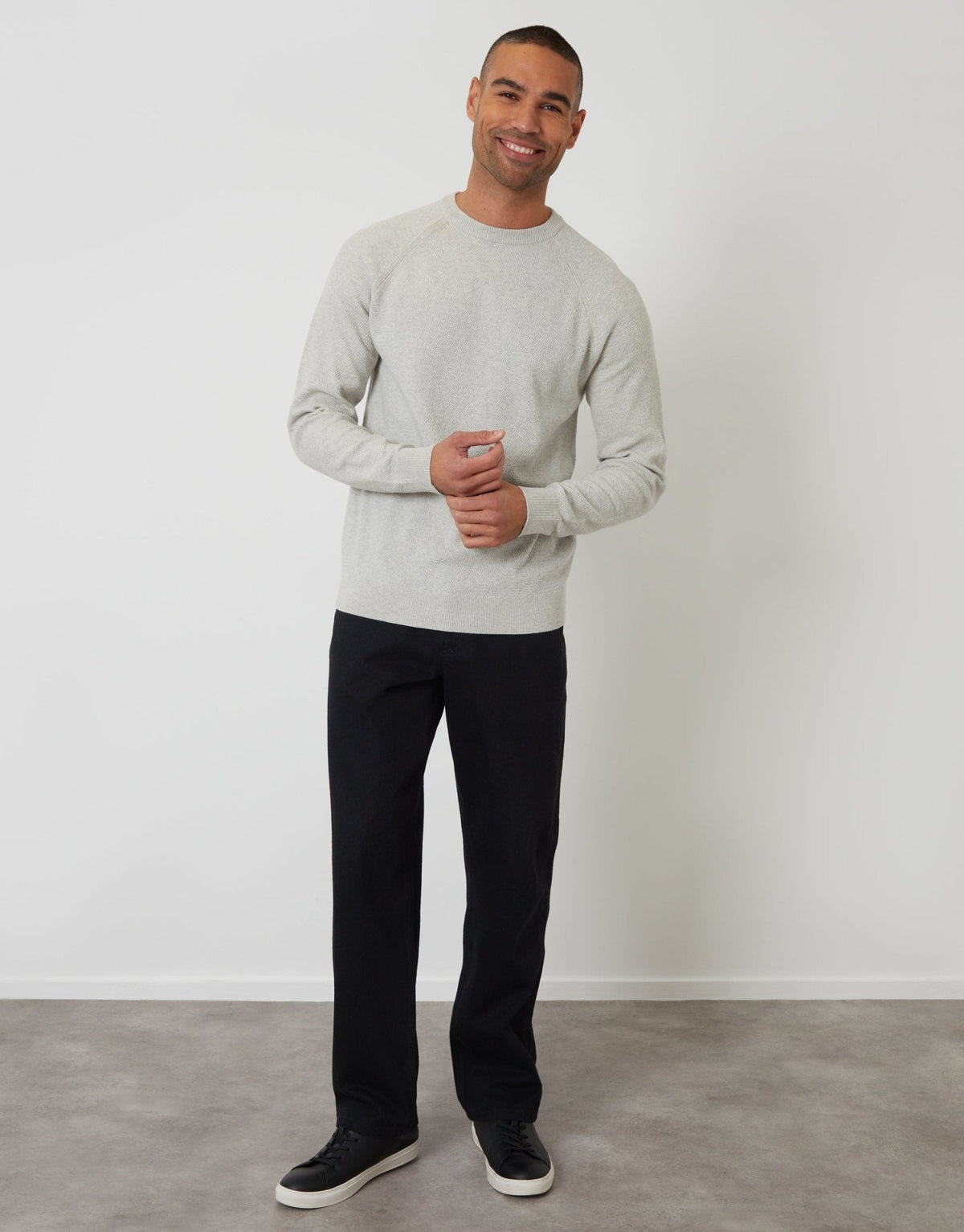 Raglan Knitted Crew Neck Jumper in Ecru Marl