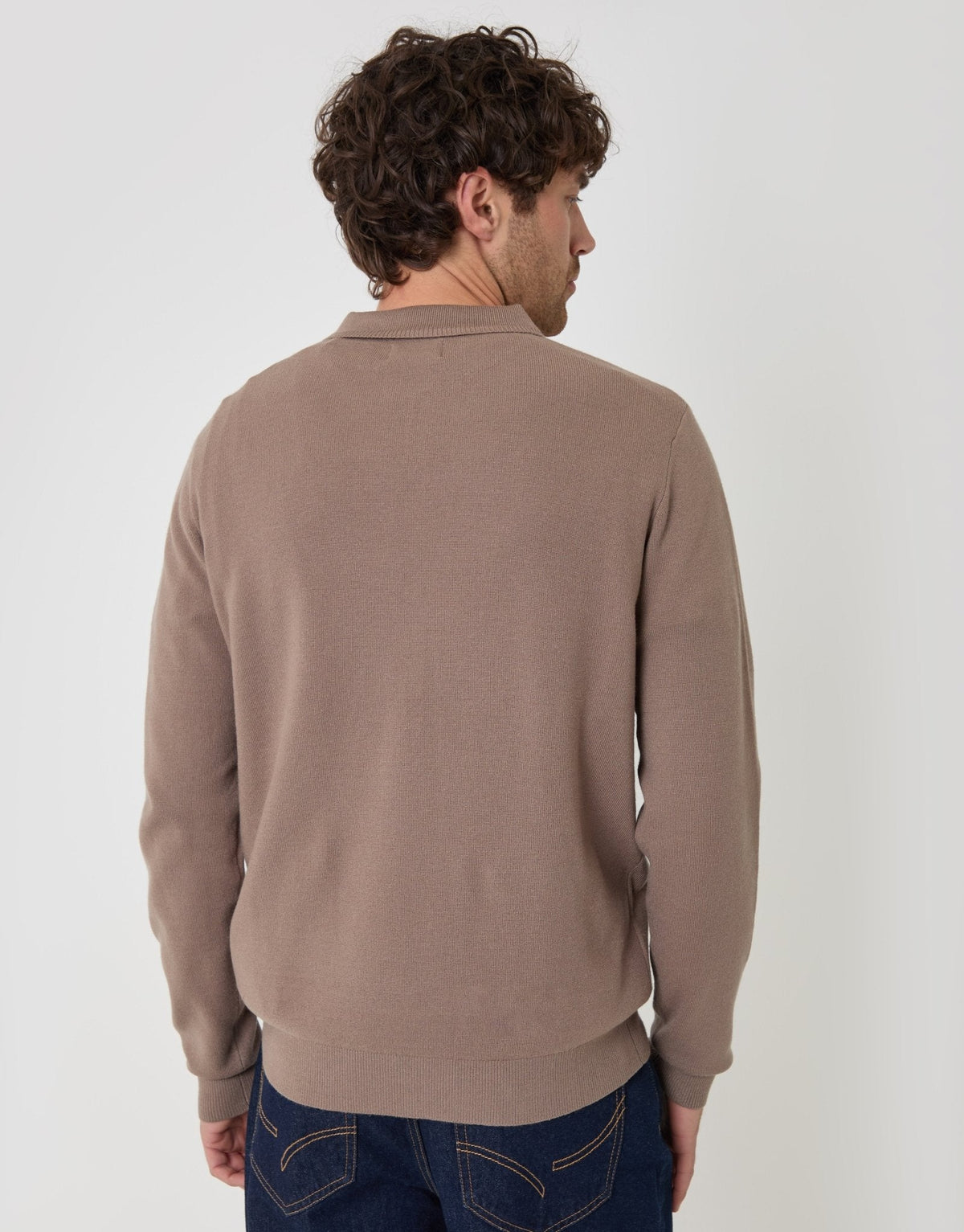Boxy Fit Quarter Zip Polo Sweatshirt in Taupe