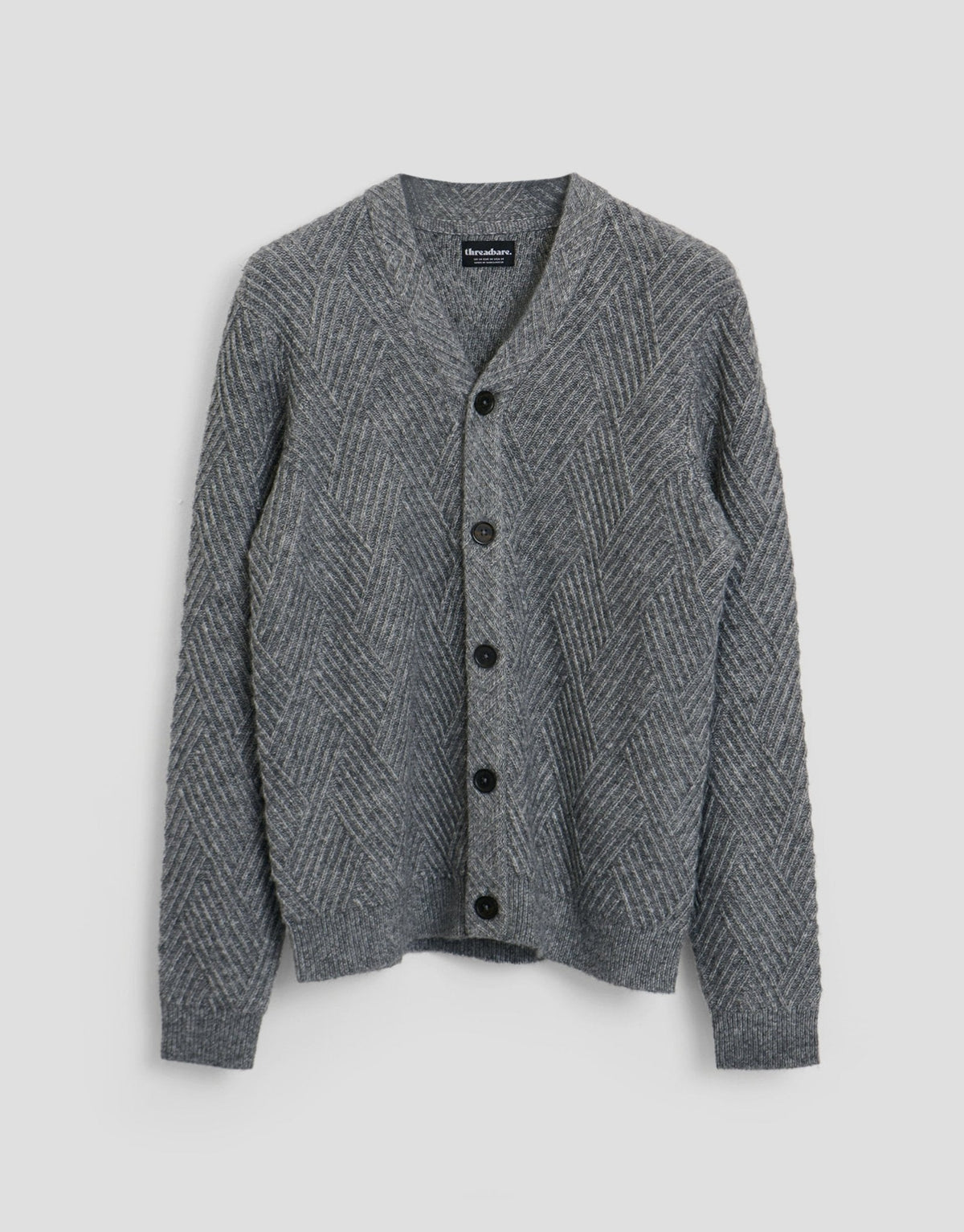 Textured Stitch V Neck Cardigan in Grey Marl