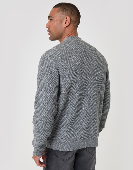 Textured Stitch V Neck Cardigan in Grey Marl