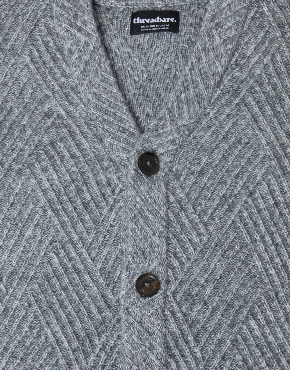 Textured Stitch V Neck Cardigan in Grey Marl