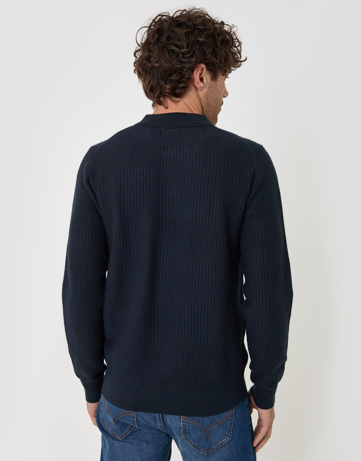 Waffle Stitch Polo Button Jumper in Navy
