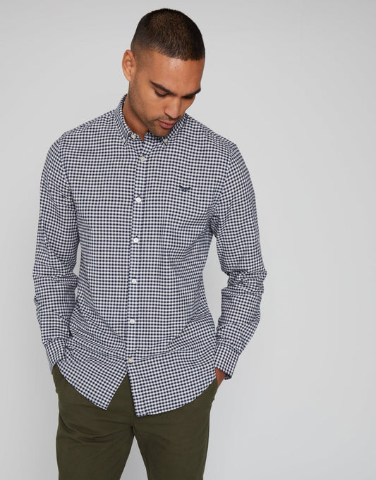 Men's Cotton Long Sleeve Shirt in Navy Check | SATRI