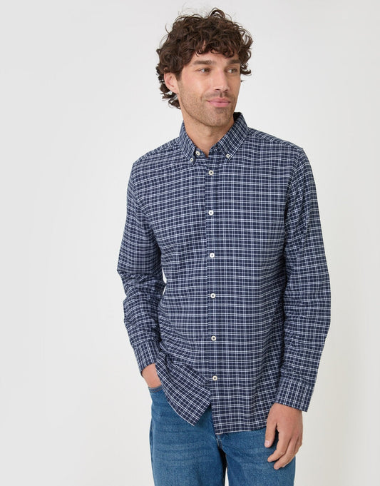 Men's Regular Fit Cotton Oxford Shirt in Navy Check | SATRI
