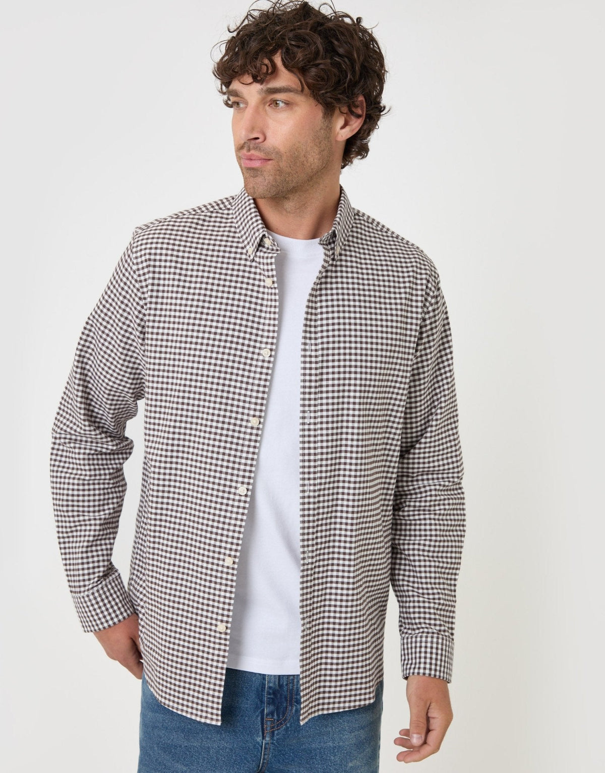 Men's Regular Fit Cotton Oxford Shirt in Chocolate Brown Check | SATRI