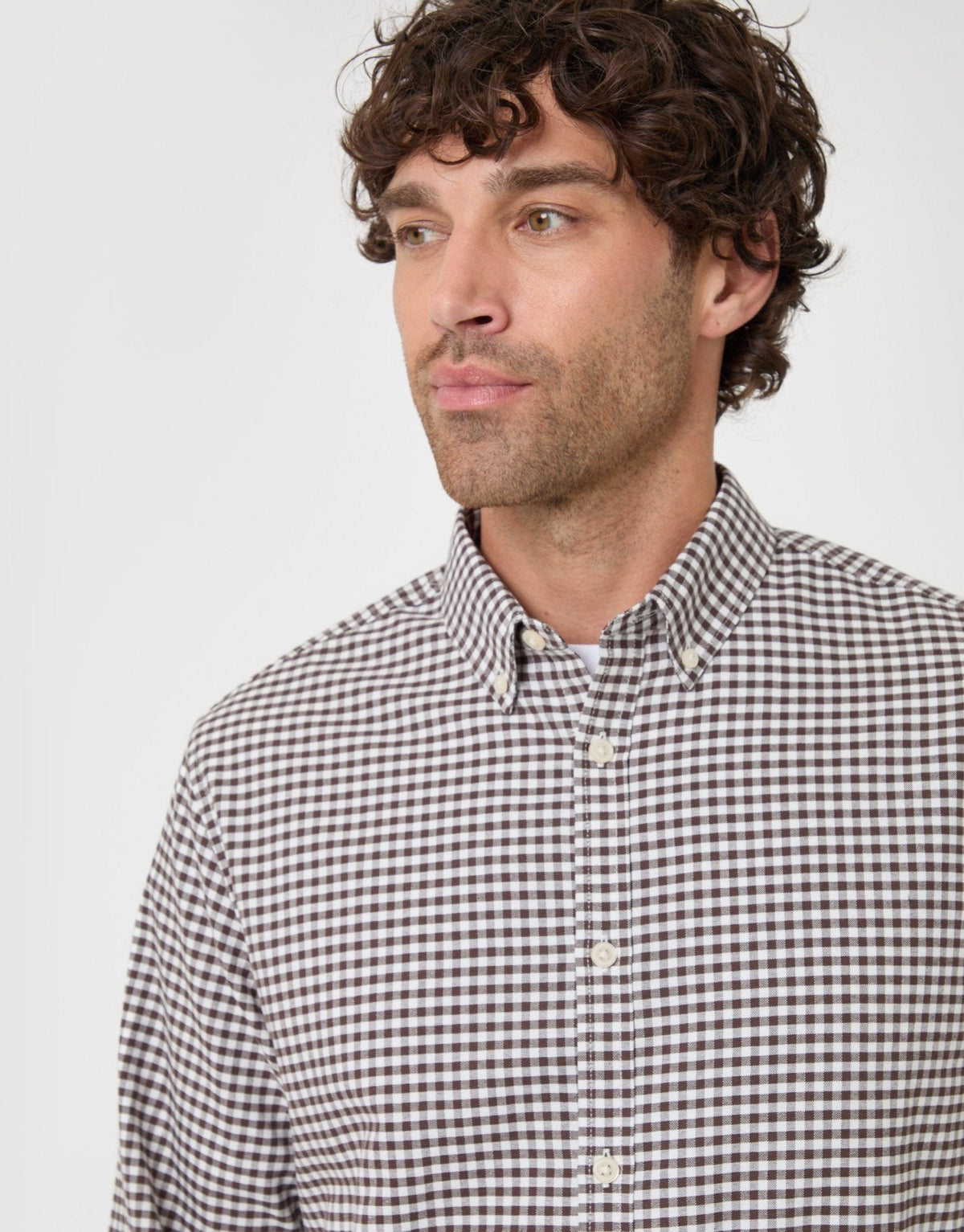 Regular Fit Cotton Oxford Shirt in Chocolate Brown Check