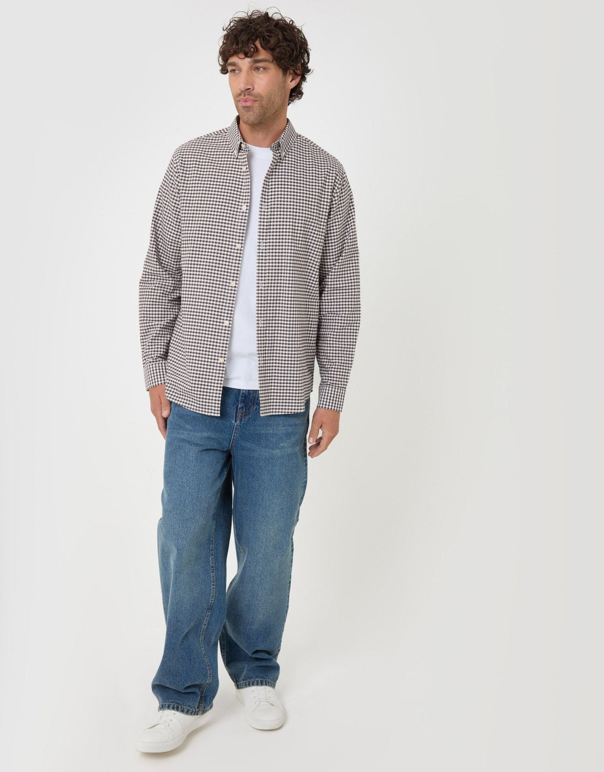 Regular Fit Cotton Oxford Shirt in Chocolate Brown Check
