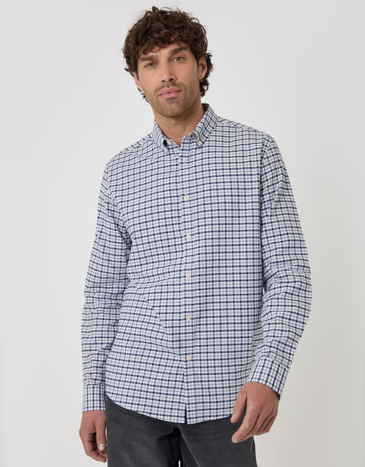 Men's Regular Fit Cotton Oxford Shirt in Grey Check | SATRI