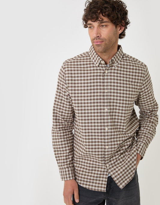 Regular Fit Cotton Oxford Shirt in Tan Check