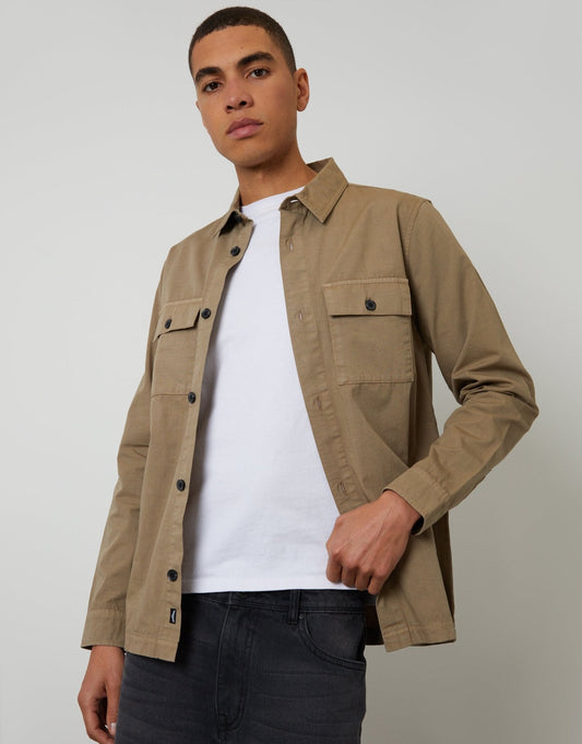 Men's The Lightweight Cotton Shacket in Taupe | SATRI