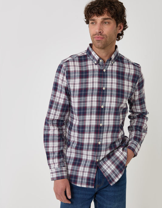 Men's Brushed Cotton Flannel Shirt in Navy Check | SATRI