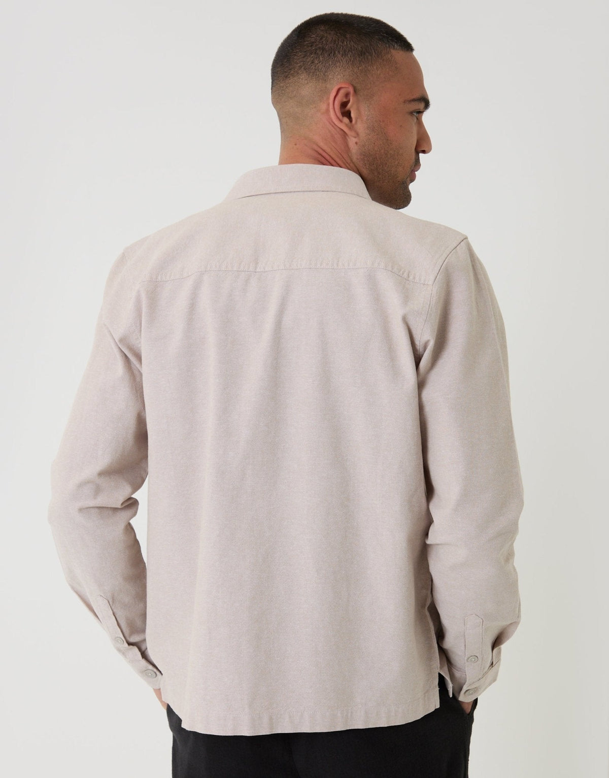 Linen Blend Lightweight Shacket in Stone
