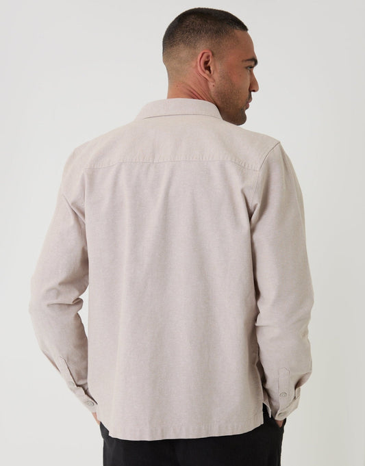 Linen Blend Lightweight Shacket in Stone