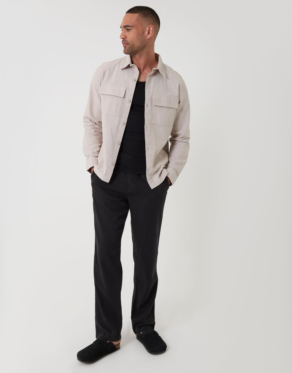 Linen Blend Lightweight Shacket in Stone