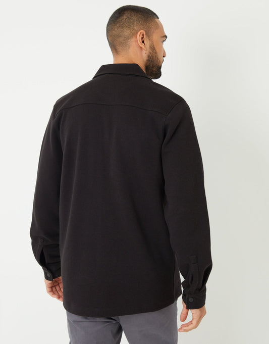 Pique Popper Fastening Shacket in Black