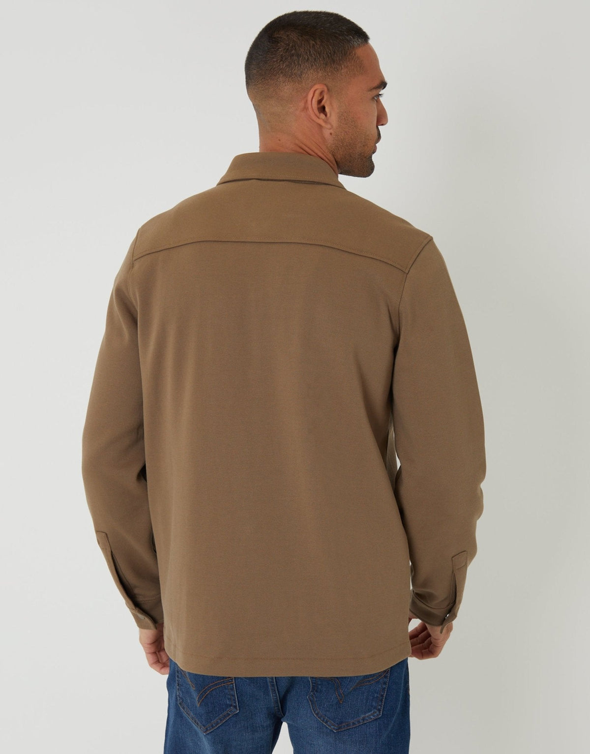 Pique Popper Fastening Shacket in Taupe