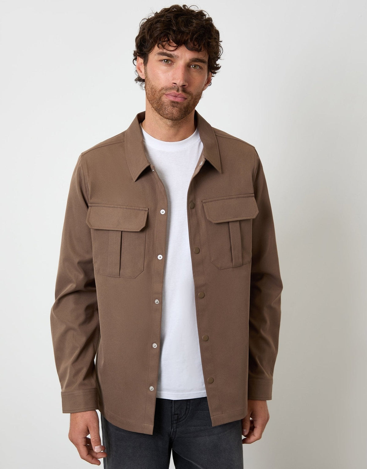 Men's Cargo Pocket Shacket in Brown | SATRI