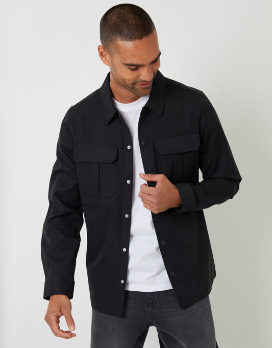 Men's Cargo Pocket Shacket in Black | SATRI