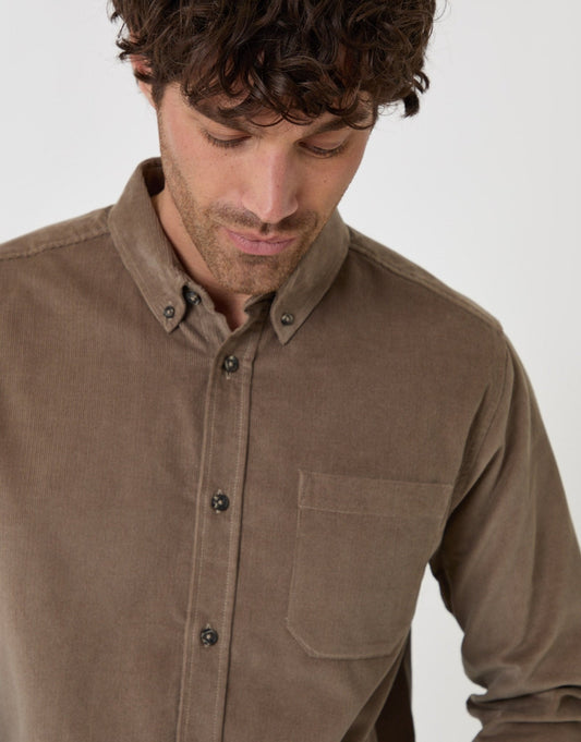 Regular Fit Cotton Corduroy Shirt in Taupe