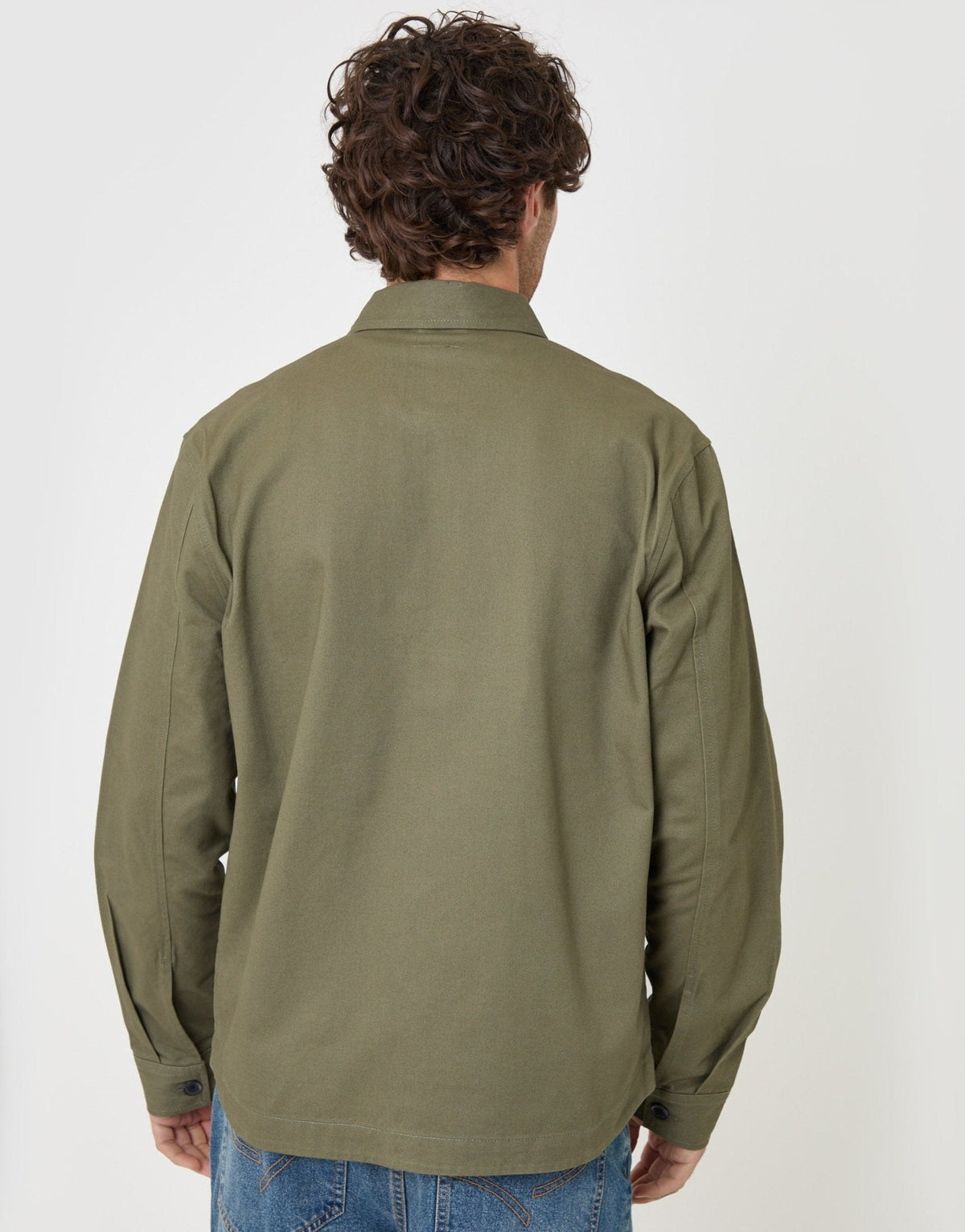 Cotton Twill Shacket with Pockets in Olive Green
