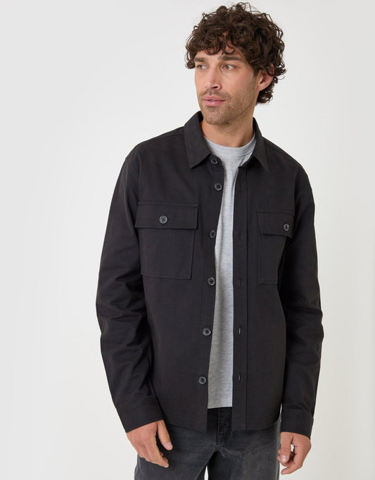 Men's Curved Hem Cotton Shacket in Black | SATRI