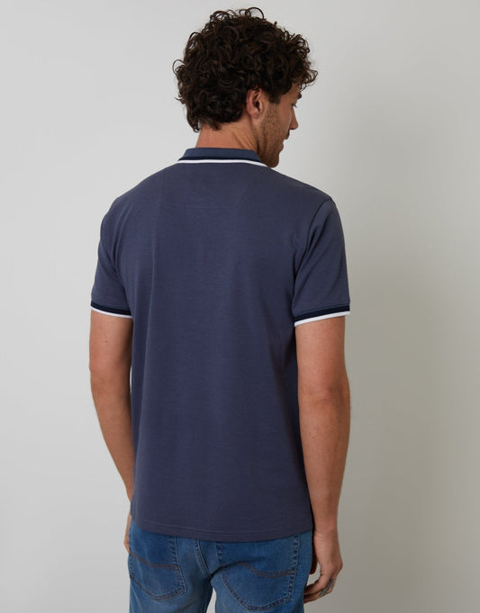 Jetted Pocket Cotton Interlock Polo Shirt in Blue