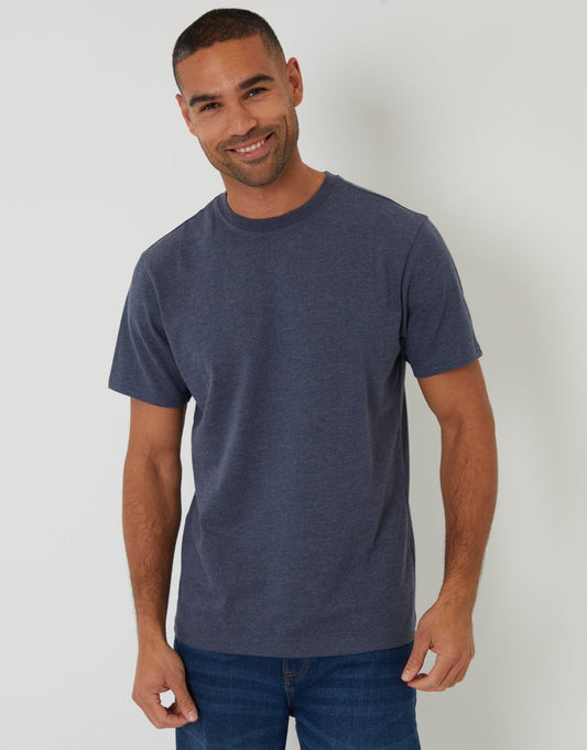 Men's Peached Crew Neck T-Shirt in Navy Marl | SATRI