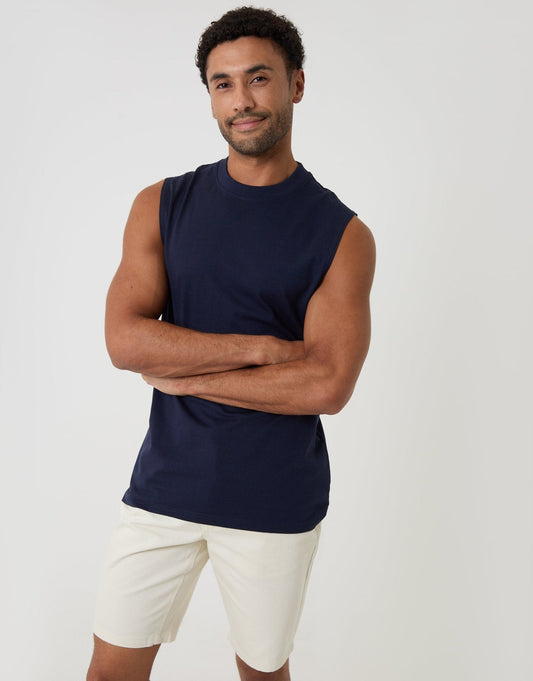 Men's Relaxed Fit Cotton Crew Neck Vest in Navy | SATRI