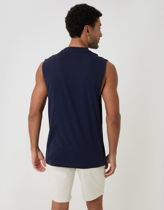 Relaxed Fit Cotton Crew Neck Vest in Navy