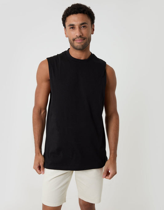 Men's Relaxed Fit Cotton Crew Neck Vest in Black | SATRI
