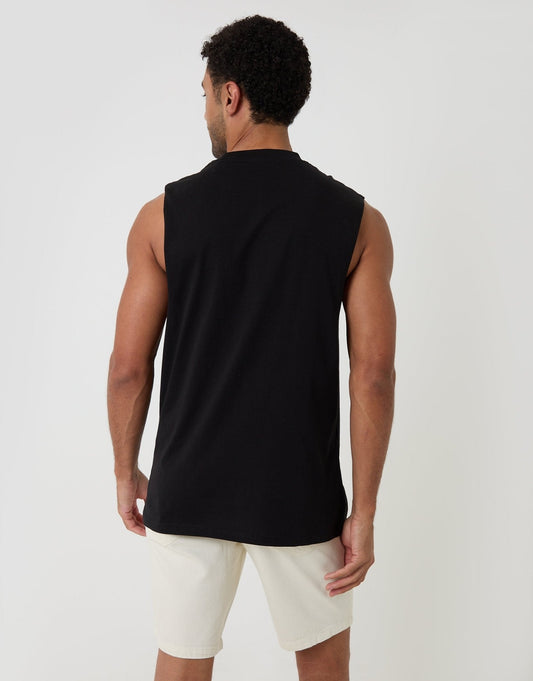Relaxed Fit Cotton Crew Neck Vest in Black