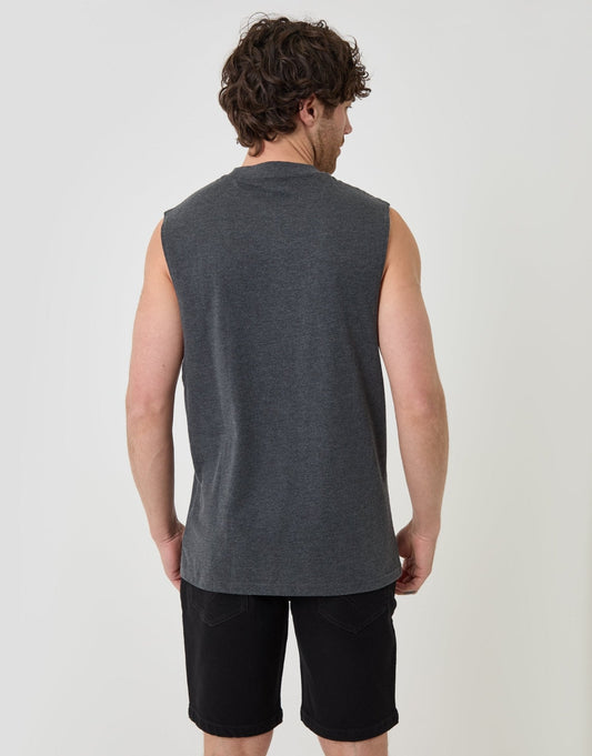 Relaxed Fit Cotton Crew Neck Vest in Charcoal Grey