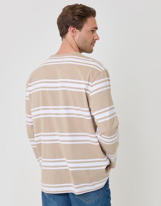 Cotton Jersey Long Sleeve T-Shirt in Stone Stripe