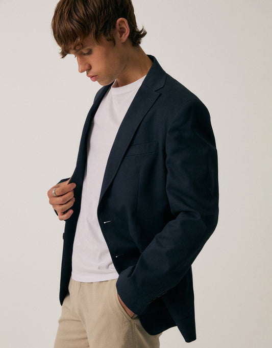 Men's Tailored Fit Cotton Blazer in Navy | SATRI