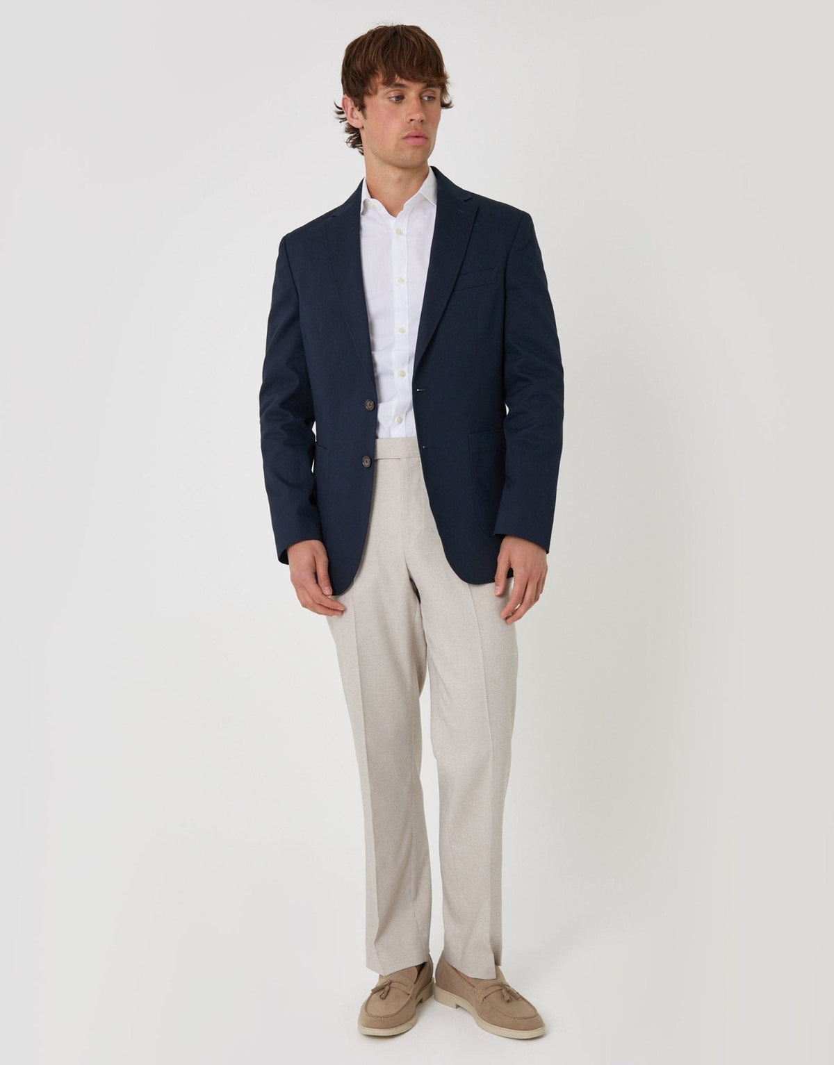 Tailored Fit Cotton Blazer in Navy