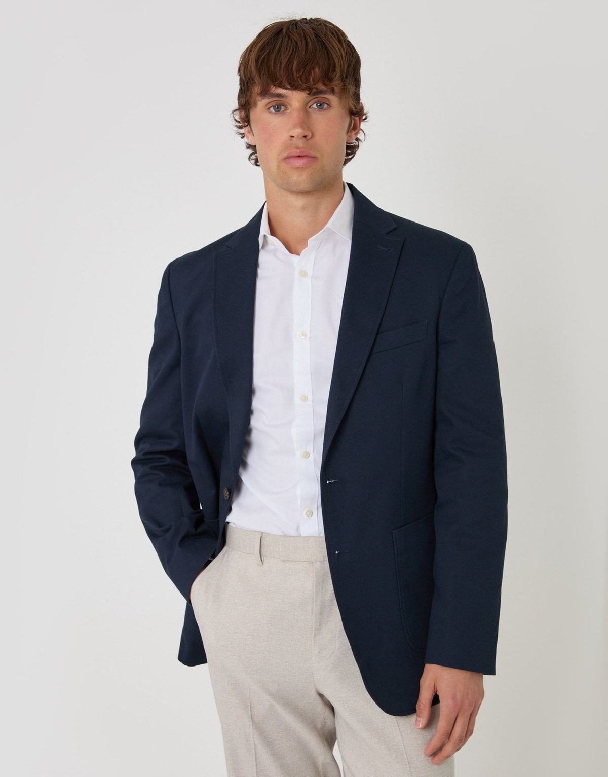 Tailored Fit Cotton Blazer in Navy