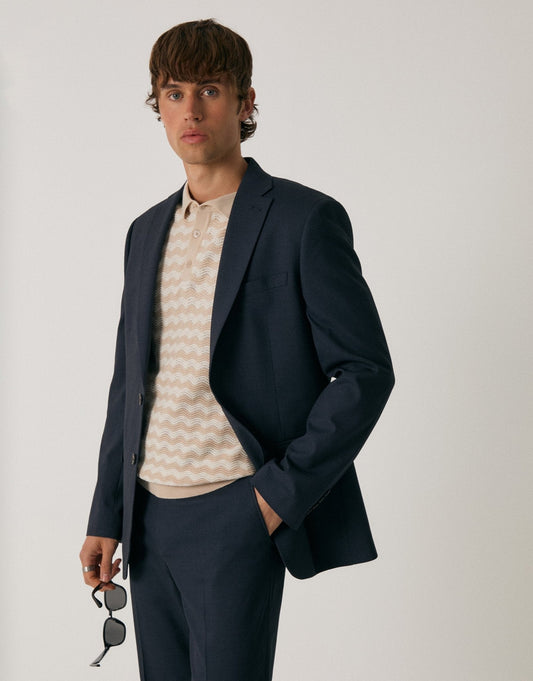 Men's Tailored Fit Single Breasted Blazer in Navy | SATRI