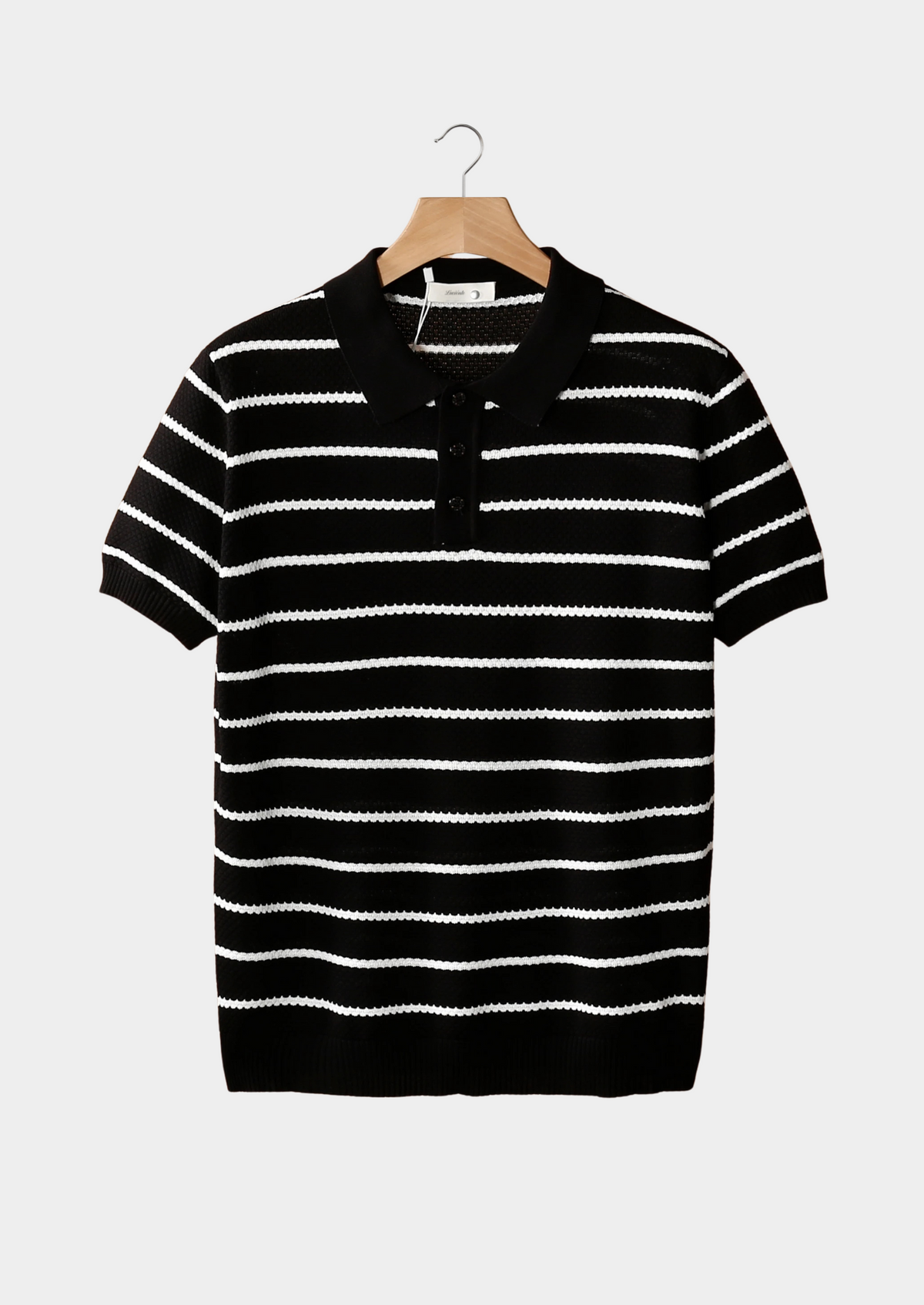 Black Striped Textured Button Polo by SATRI & CO. – product view 1