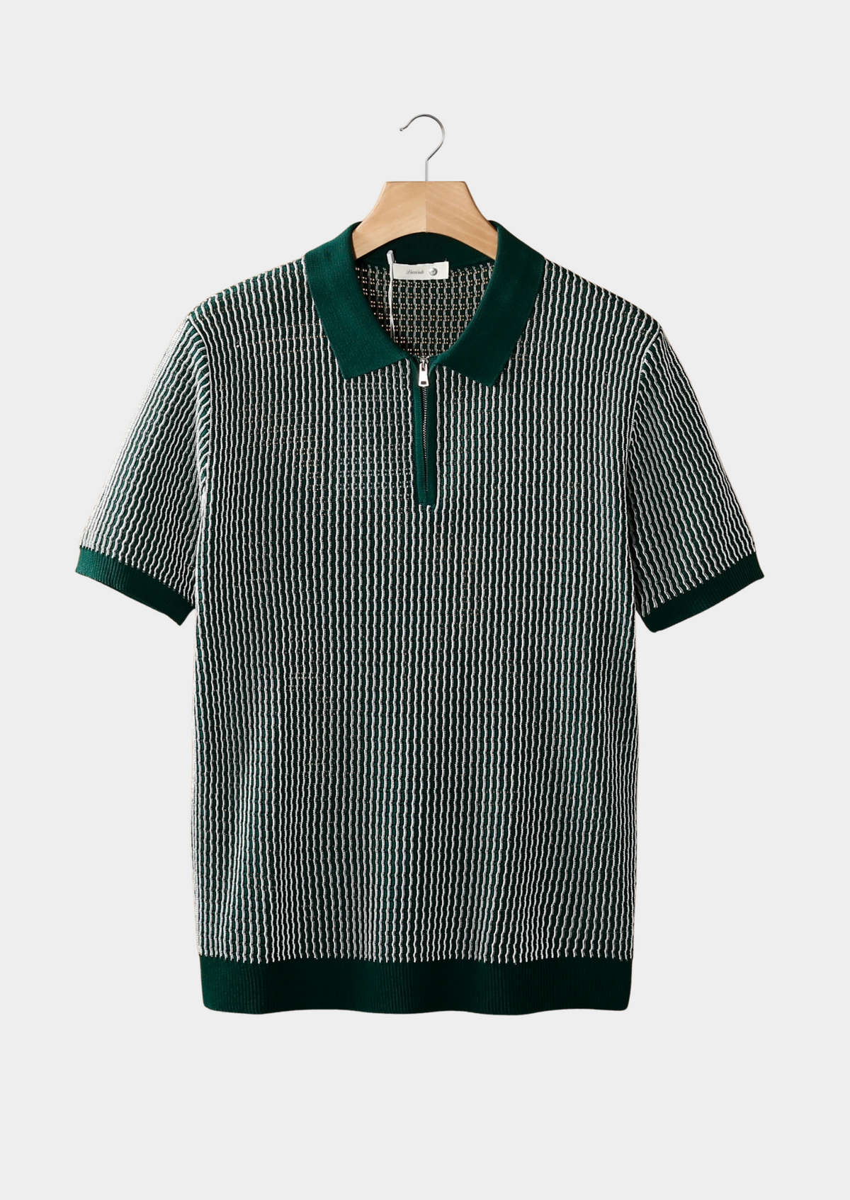 Green Geometric Textured Zipper Polo by SATRI & CO. – product view 1