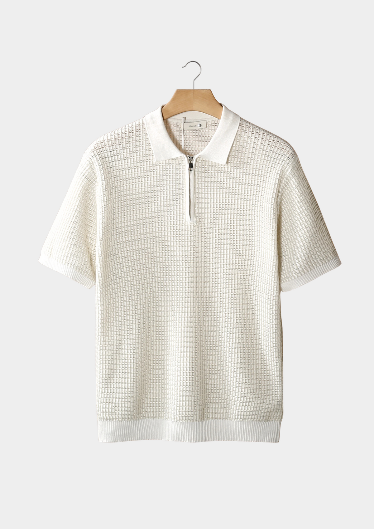 White Geometric Textured Zipper Polo by SATRI & CO. – product view 1