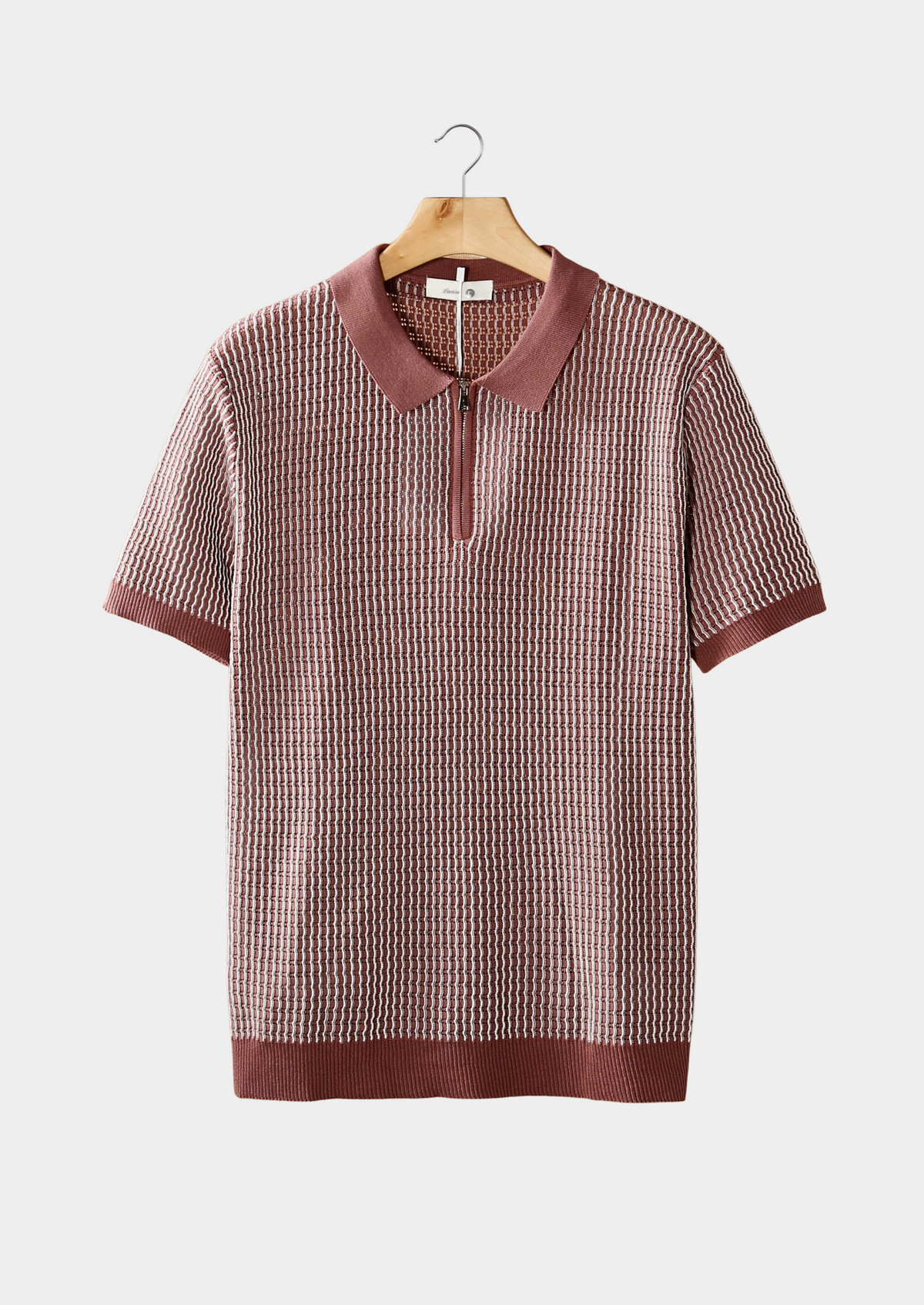 Dusty Rose Geometric Textured Zipper Polo by SATRI & CO. – product view 1