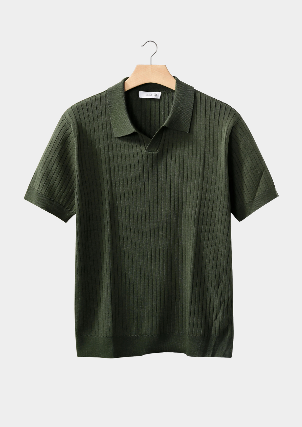 Olive Ribbed Buttonless Polo by SATRI & CO. – product view 1