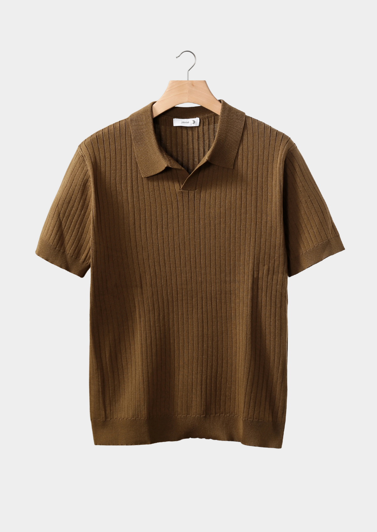 Caramel Ribbed Buttonless Polo by SATRI & CO. – product view 1