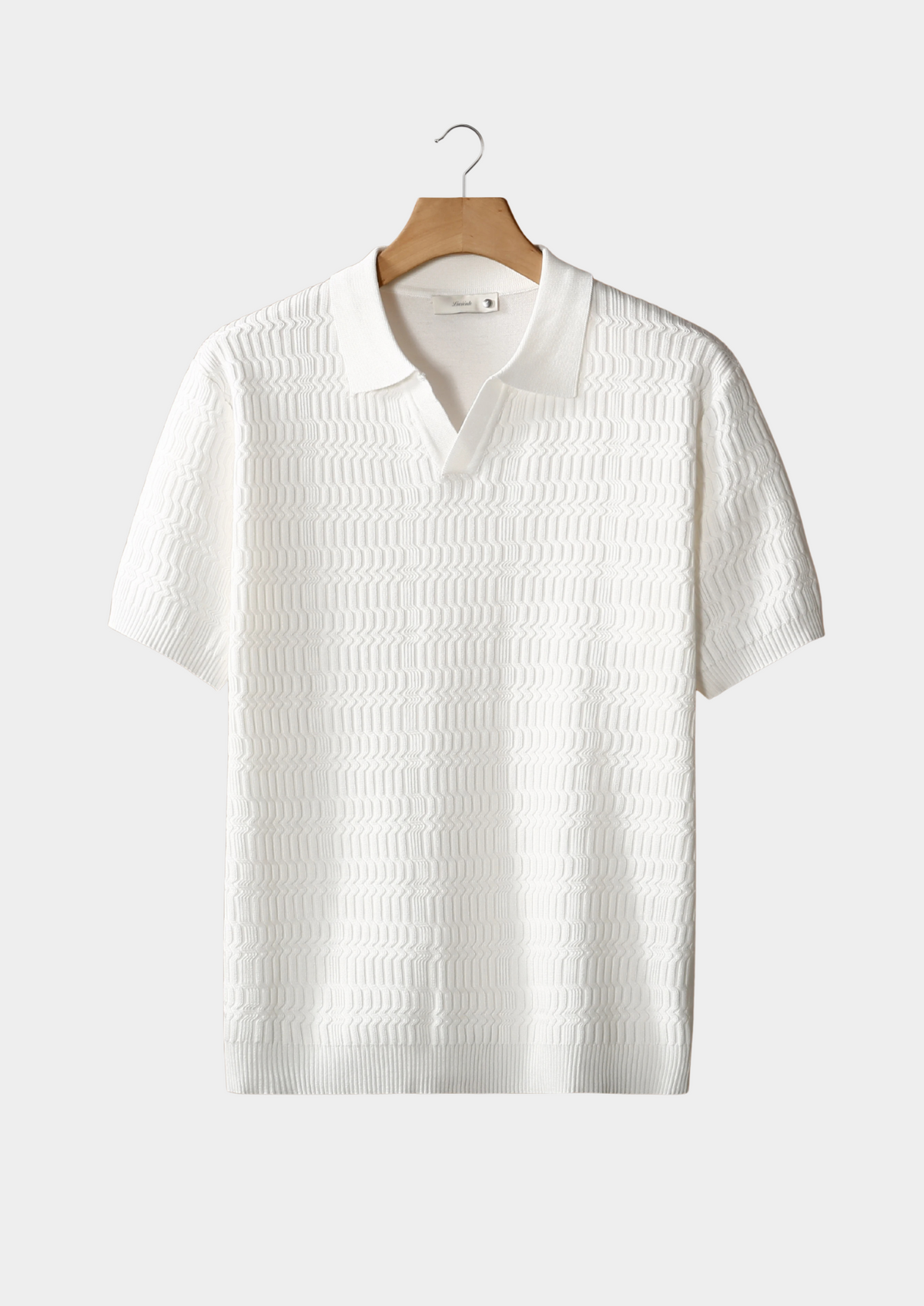 White Patterned Knit Buttonless Polo by SATRI & CO. – product view 1