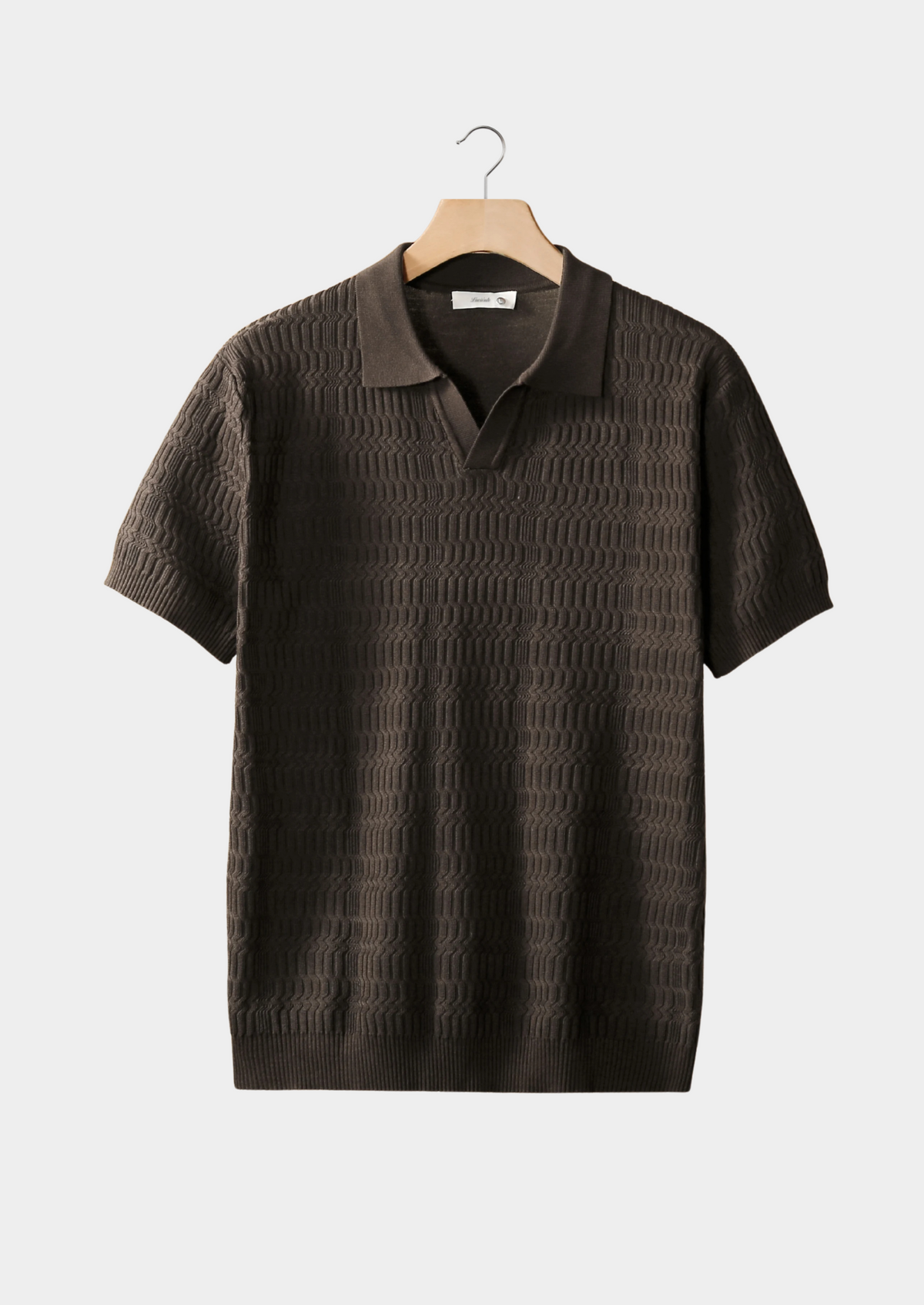 Coffee Patterned Knit Buttonless Polo by SATRI & CO. – product view 1
