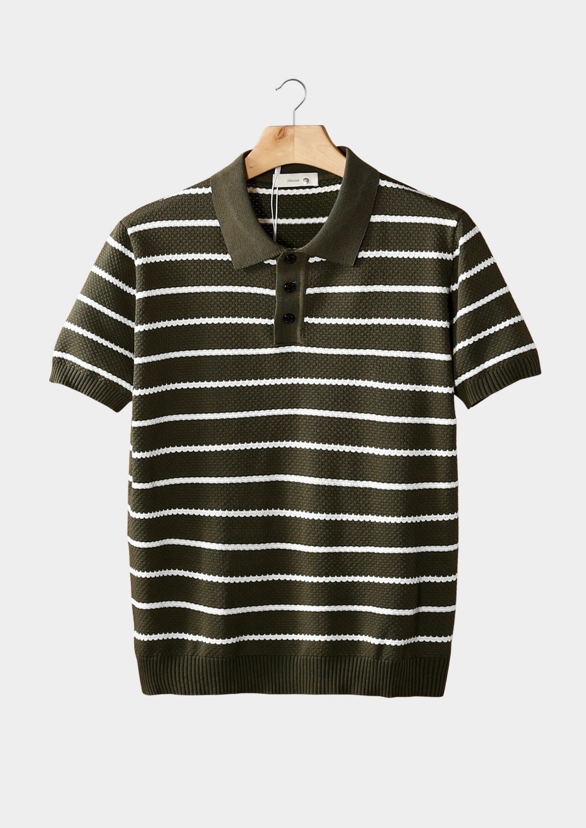 Olive Striped Textured Button Polo by SATRI & CO. – product view 1