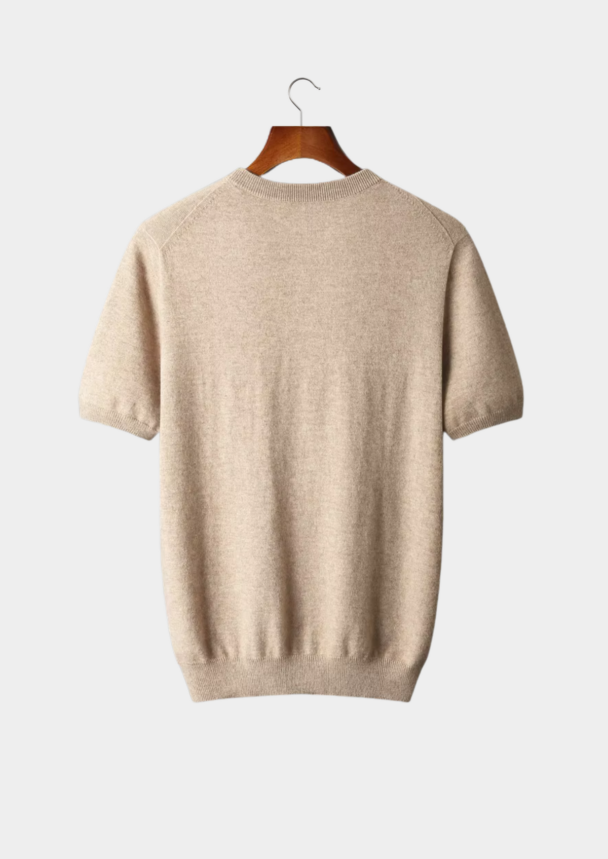 Premium Cashmere Classic Crew Neck T-Shirt - Light Beige by SATRI & CO. – product view 2