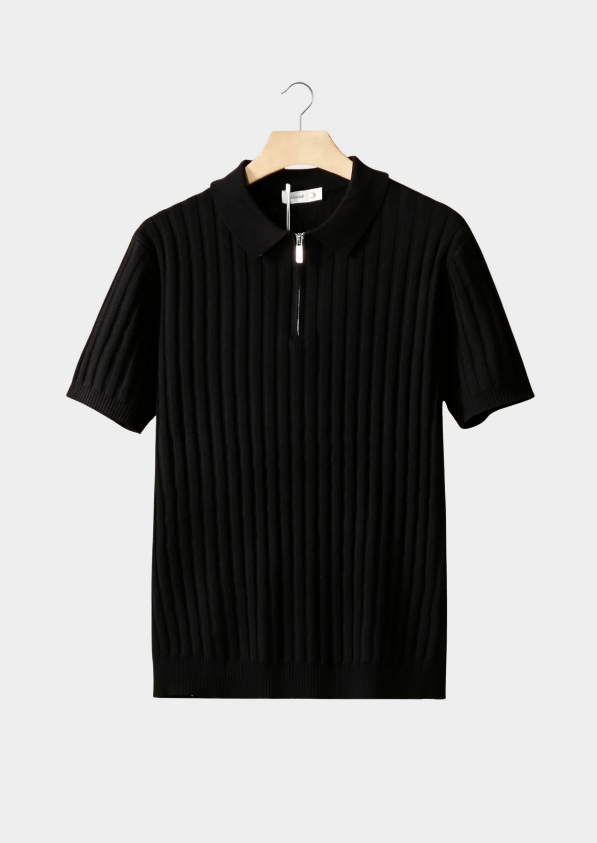 Black Ribbed Zipper Polo by SATRI & CO. – product view 1